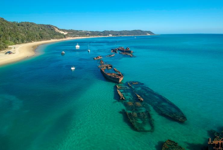 昆士兰州，摩顿岛，天阁露玛沉船遗址，俯瞰视角下的沉船遗址 © 澳大利亚旅游局版权所有